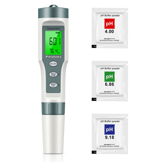 PmoYoKo Digital pH/TDS Meter with ATC pH Tester, 3 in 1 0.01 Resolution High Accuracy pH Pen Tester for Water with LCD Backlit, Tds Meter pH Meter for Drinking Water, Wine, Pool and Aquariums