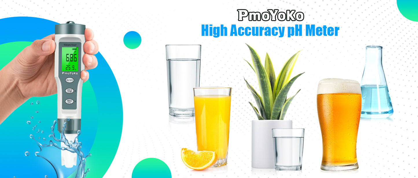 PmoYoKo Digital pH/TDS Meter with ATC pH Tester, 3 in 1 0.01 Resolution High Accuracy pH Pen Tester for Water with LCD Backlit, Tds Meter pH Meter for Drinking Water, Wine, Pool and Aquariums