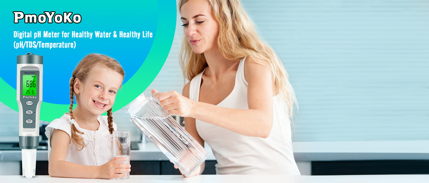 PmoYoKo Digital pH/TDS Meter with ATC pH Tester, 3 in 1 0.01 Resolution High Accuracy pH Pen Tester for Water with LCD Backlit, Tds Meter pH Meter for Drinking Water, Wine, Pool and Aquariums