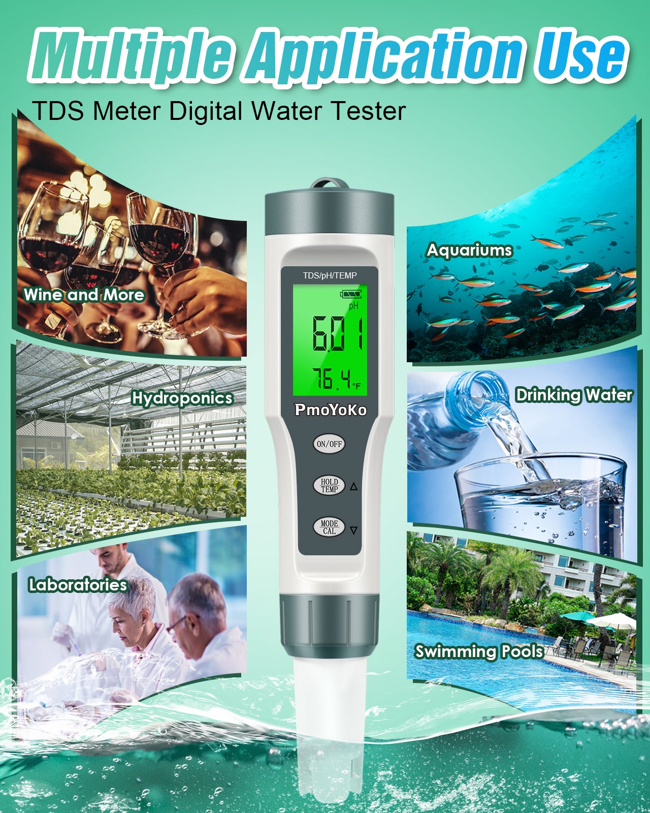 Digital pH/TDS Meter with ATC pH Tester, 3 in 1 pH TDS Temp 0.01 Resolution High Accuracy pH Tester, pH Meter for Water, Wine, Pool, Aquariums