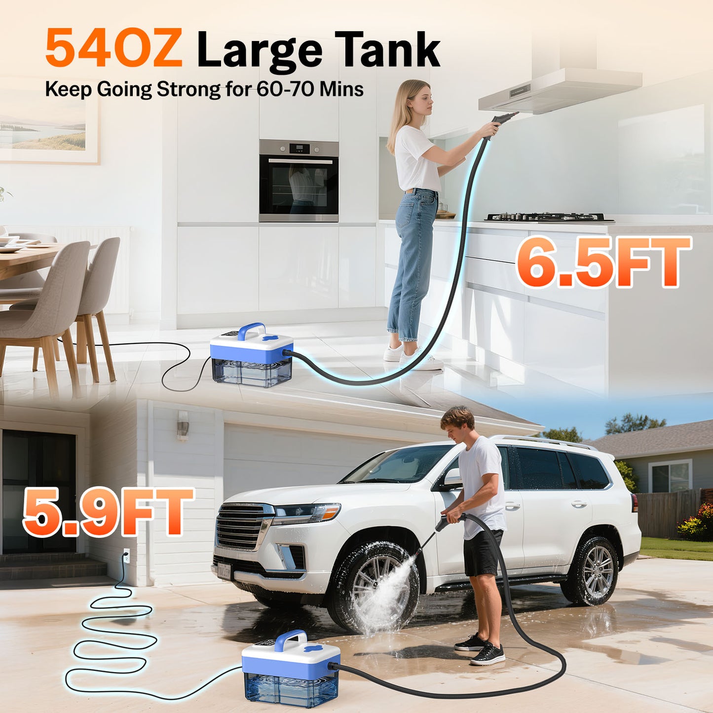 2500W Handheld Steam Cleaner with 16pcs Accessories & 1.6L Tank, Fast Heating & High Temperature Portable Steam Cleaner for Car, Kitchen, Home, Steamer for Cleaning Windows, Grout, Upholstery and More