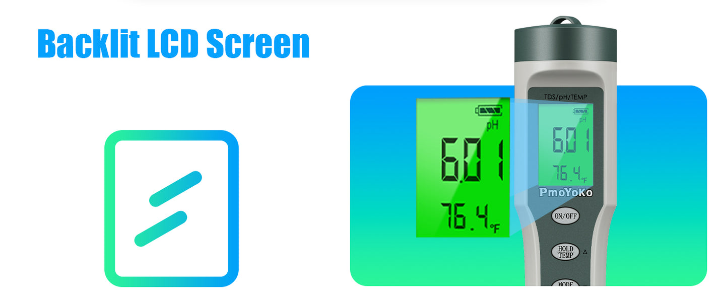 PmoYoKo Digital pH/TDS Meter with ATC pH Tester, 3 in 1 0.01 Resolution High Accuracy pH Pen Tester for Water with LCD Backlit, Tds Meter pH Meter for Drinking Water, Wine, Pool and Aquariums