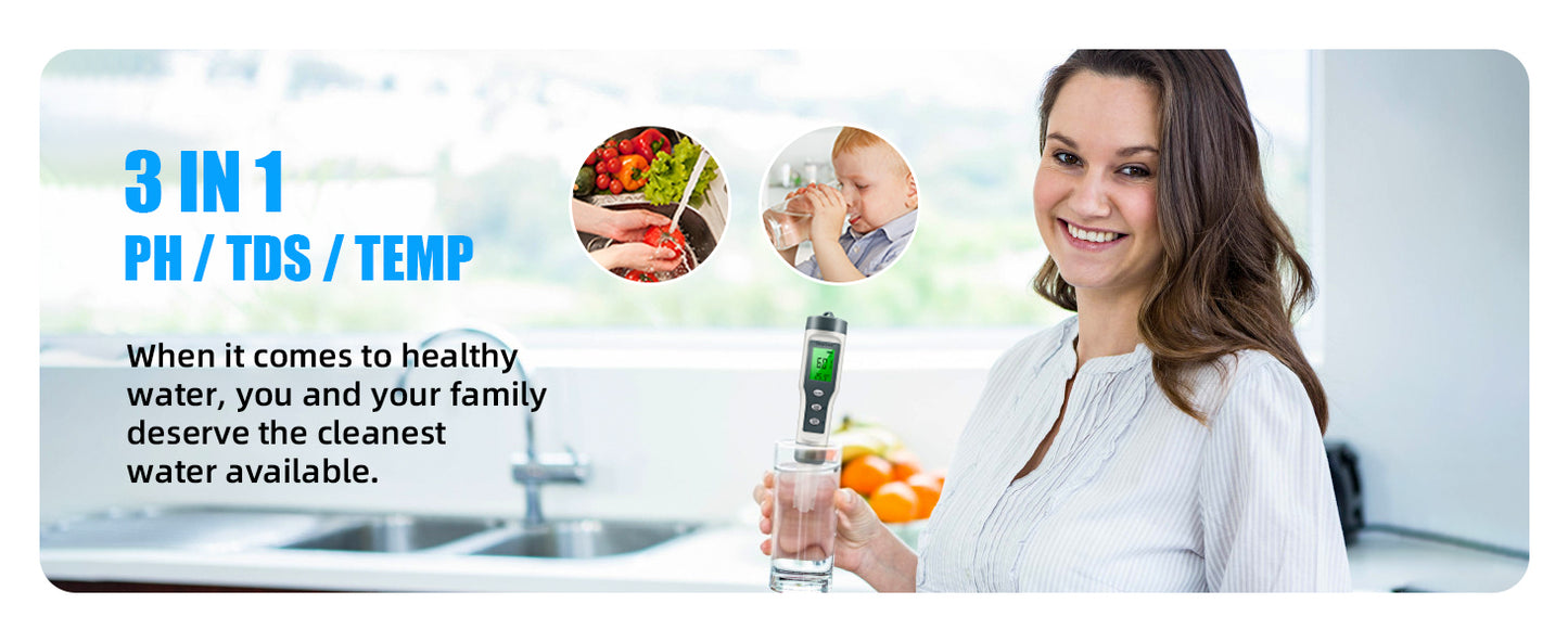 PmoYoKo Digital pH/TDS Meter with ATC pH Tester, 3 in 1 0.01 Resolution High Accuracy pH Pen Tester for Water with LCD Backlit, Tds Meter pH Meter for Drinking Water, Wine, Pool and Aquariums