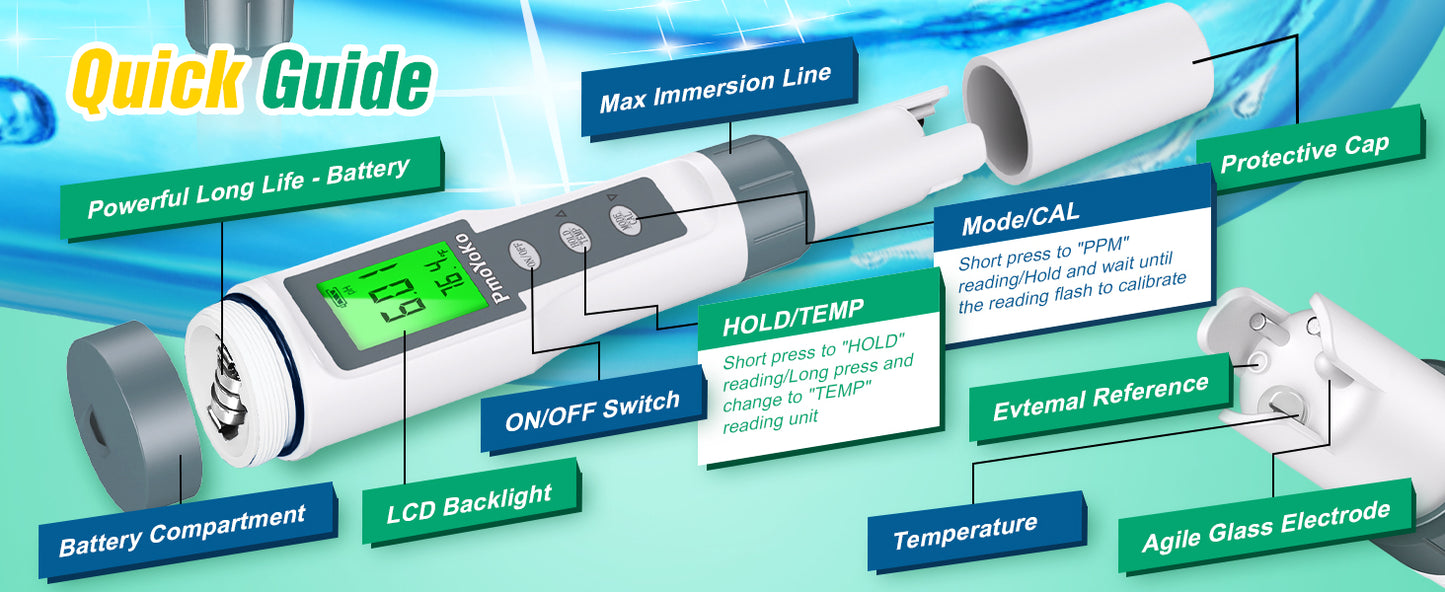 Digital pH/TDS Meter with ATC pH Tester, 3 in 1 pH TDS Temp 0.01 Resolution High Accuracy pH Tester, pH Meter for Water, Wine, Pool, Aquariums