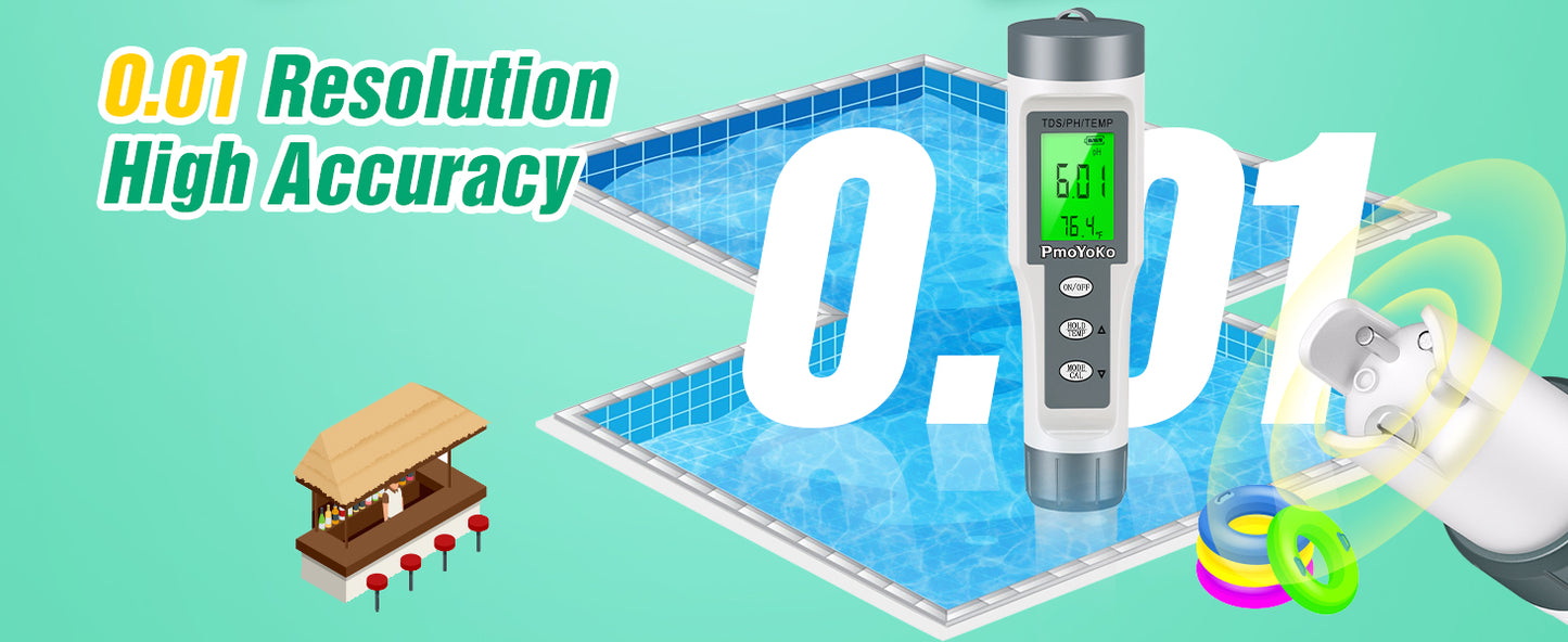 Digital pH/TDS Meter with ATC pH Tester, 3 in 1 pH TDS Temp 0.01 Resolution High Accuracy pH Tester, pH Meter for Water, Wine, Pool, Aquariums